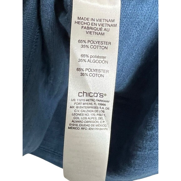 Chicos Sz 3 X-Large Blue Soft Stretch Knit V Neck Pullover Tunic Top Button - Picture 12 of 12